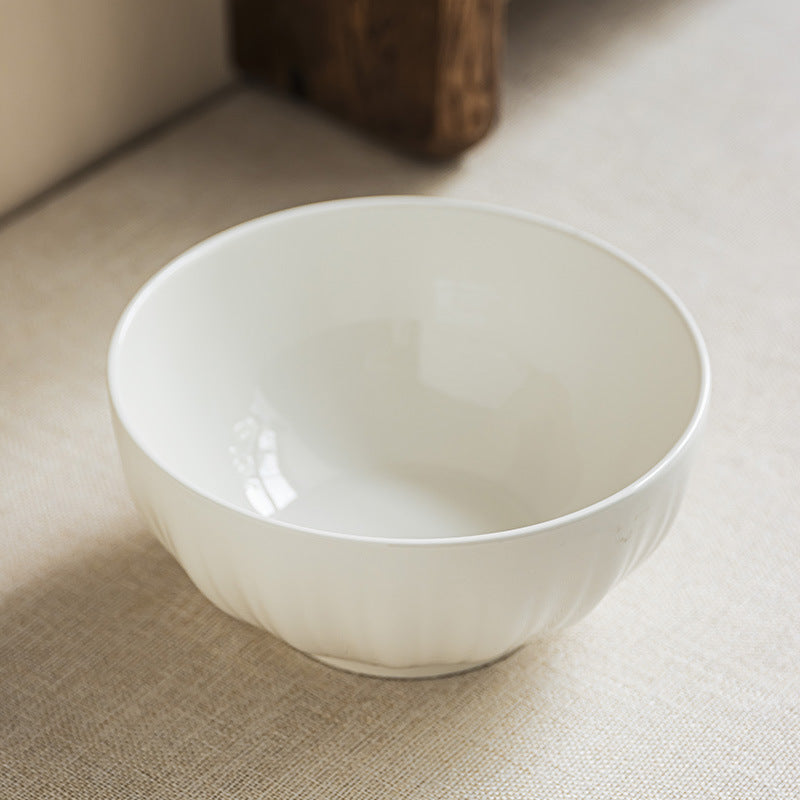 Minimalist White Ceramic Bowl Set – Textured Design, Elegant High-Temperature Porcelain Rice, Soup & Salad Bowls (Set of 2)