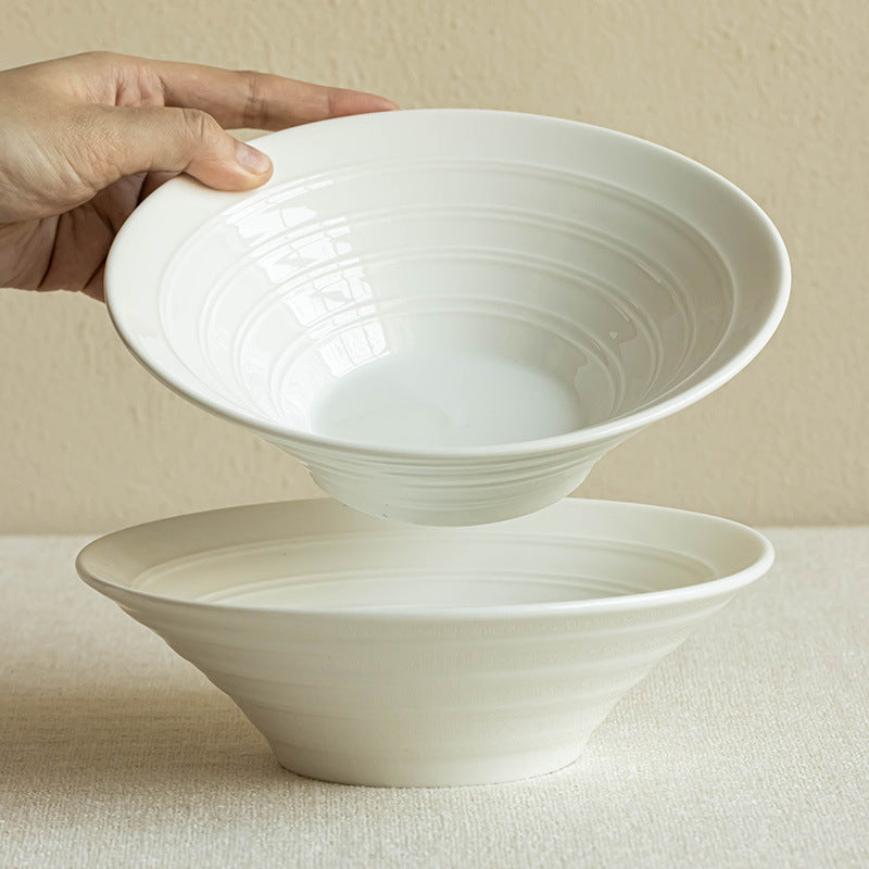 White Ceramic Wide-Rim Bowl Set – Large Capacity Ramen, Soup & Salad Bowls, Elegant Deep Plate Design (Set of 2)