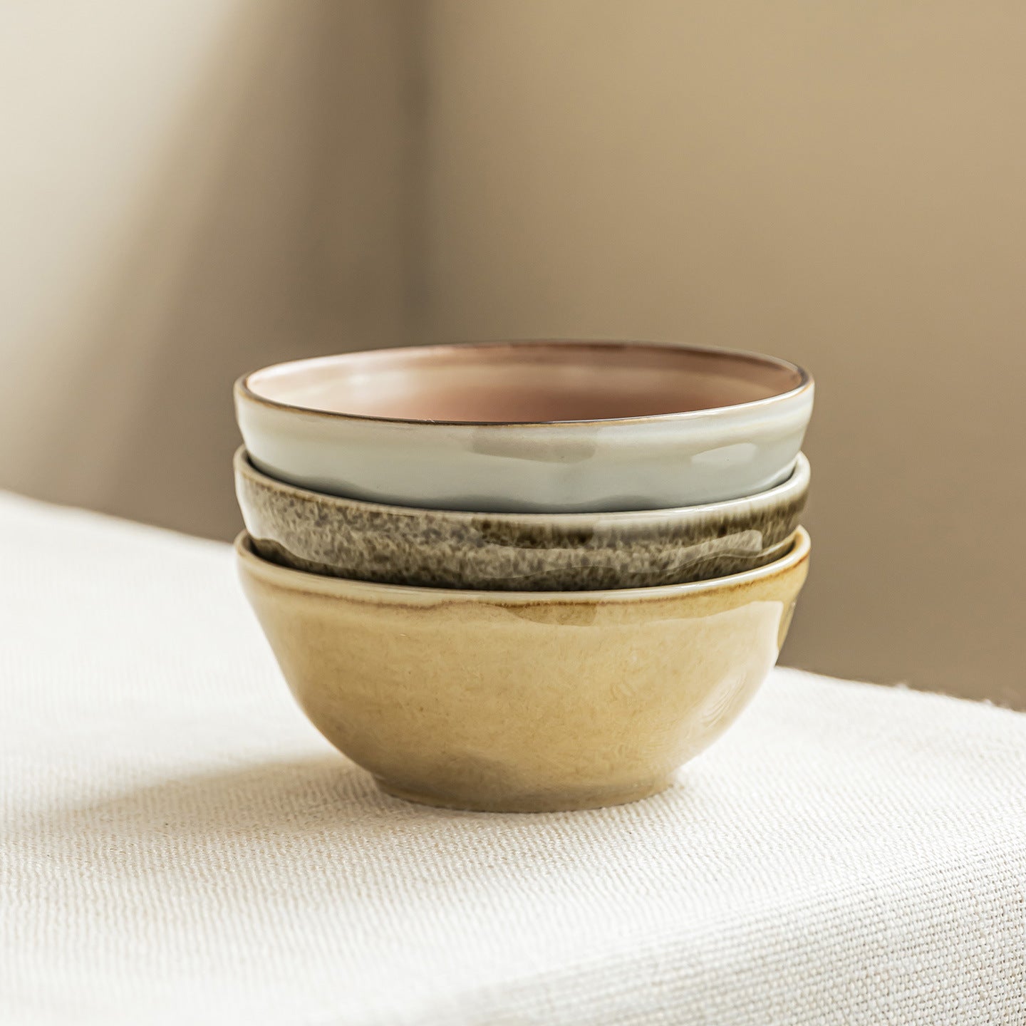 Vintage Ceramic Bowl Set – Handmade Glaze Tableware, Multi-Purpose Rice, Soup & Salad Bowls (Set of 3)