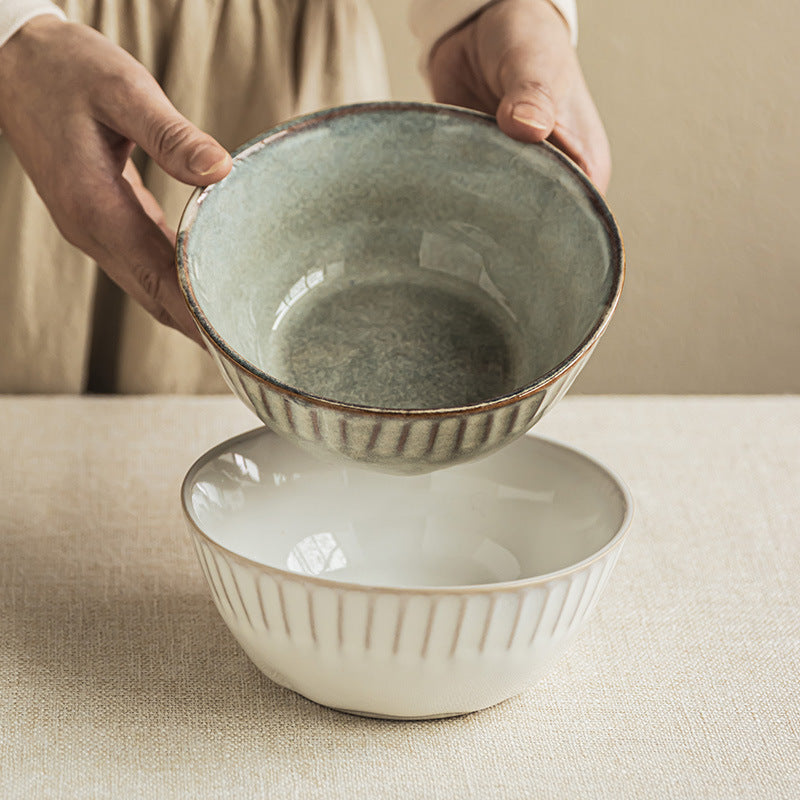 Vintage Glazed Ceramic Bowl Set – Handmade Pottery Texture Design, Multi-Purpose Rice, Soup & Salad Bowls (Set of 2)