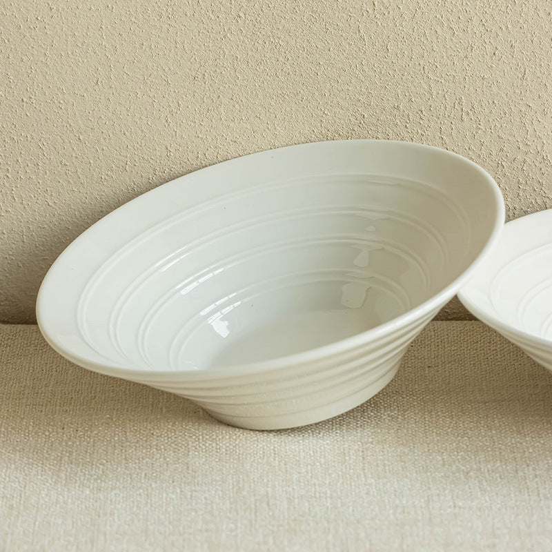 White Ceramic Wide-Rim Bowl Set – Large Capacity Ramen, Soup & Salad Bowls, Elegant Deep Plate Design (Set of 2)