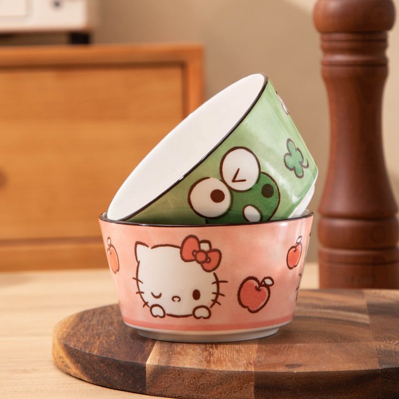 Cute Cartoon Ceramic Bowl Set of 4, Adorable Animal - Patterned Tableware for Home, Universal Rice & Soup Bowls for Kids & Adults