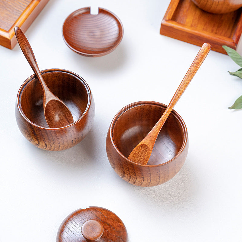 Wooden Spice Jar Set with Tray and Spoons – 3-Piece Seasoning Organizer