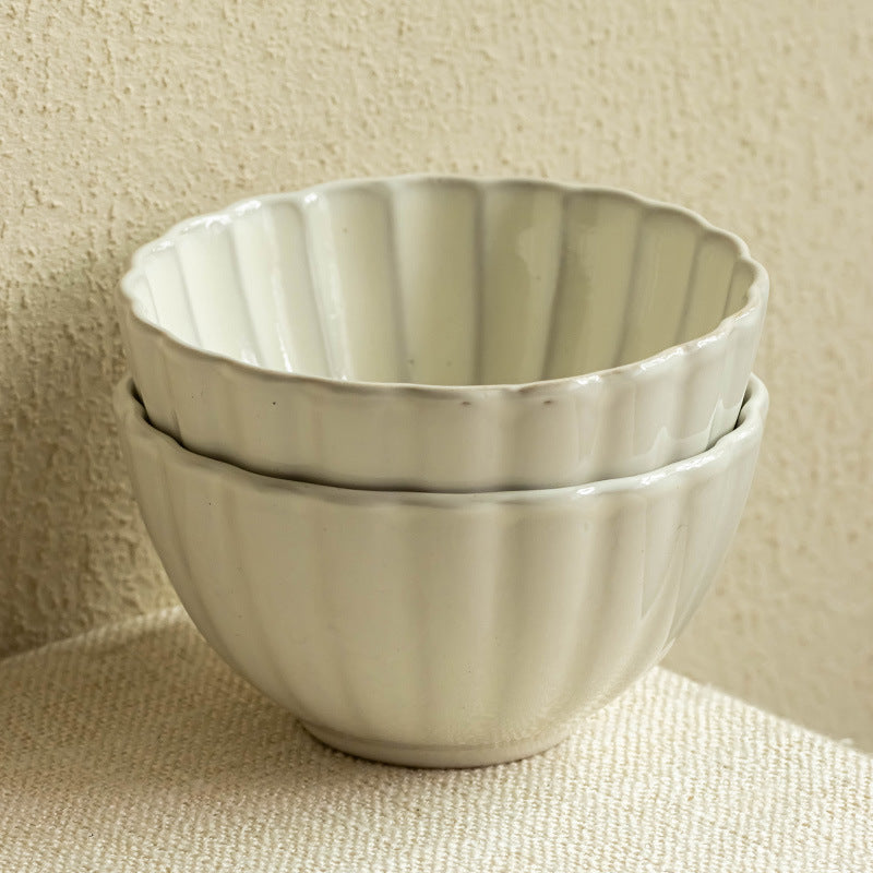 Vintage Petal-Pattern Ceramic Bowl Set – Elegant Rice, Soup & Dessert Bowls, Nordic Style Tableware (Set of 2)