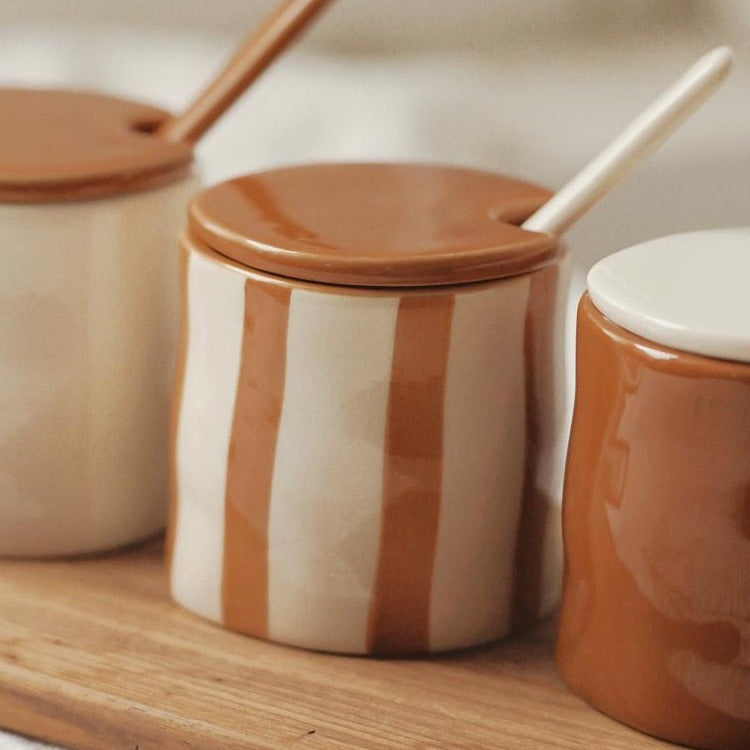 High-Temperature Ceramic Spice Jar Set with Lid and Spoon – Kitchen Seasoning Container for Salt, Sugar, Coffee, and Tea Storage