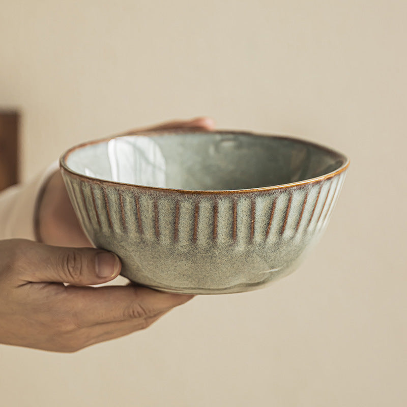 Vintage Glazed Ceramic Bowl Set – Handmade Pottery Texture Design, Multi-Purpose Rice, Soup & Salad Bowls (Set of 2)
