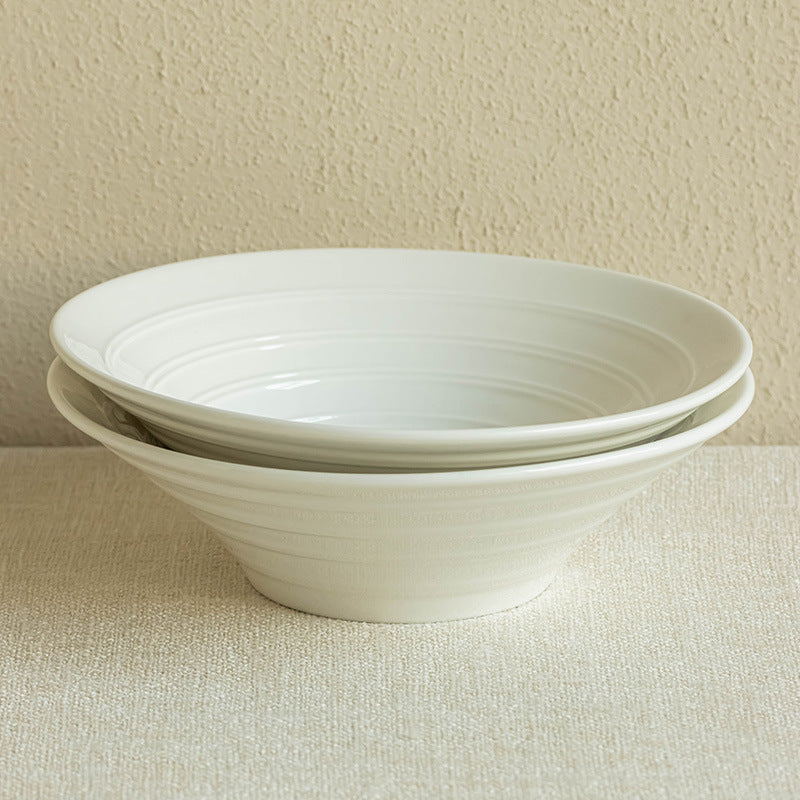 White Ceramic Wide-Rim Bowl Set – Large Capacity Ramen, Soup & Salad Bowls, Elegant Deep Plate Design (Set of 2)