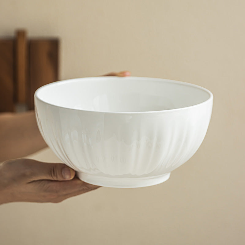 Minimalist White Ceramic Bowl Set – Textured Design, Elegant High-Temperature Porcelain Rice, Soup & Salad Bowls (Set of 2)