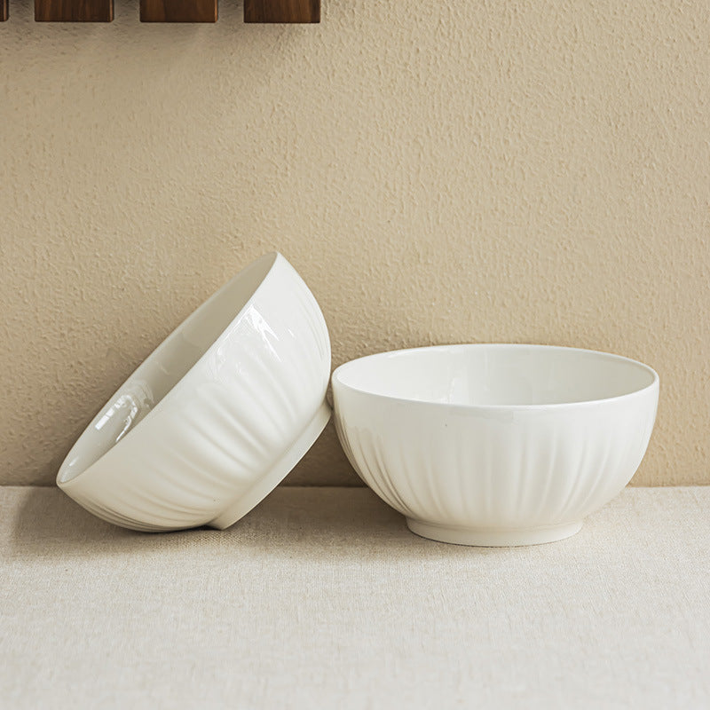 Minimalist White Ceramic Bowl Set – Textured Design, Elegant High-Temperature Porcelain Rice, Soup & Salad Bowls (Set of 2)