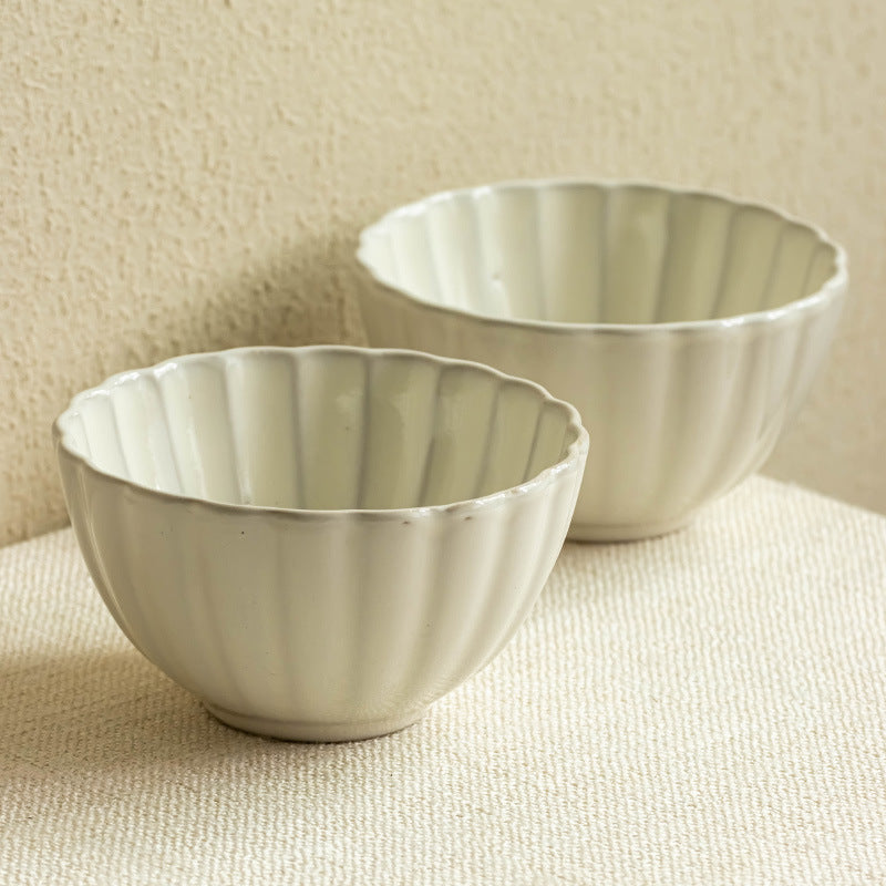 Vintage Petal-Pattern Ceramic Bowl Set – Elegant Rice, Soup & Dessert Bowls, Nordic Style Tableware (Set of 2)