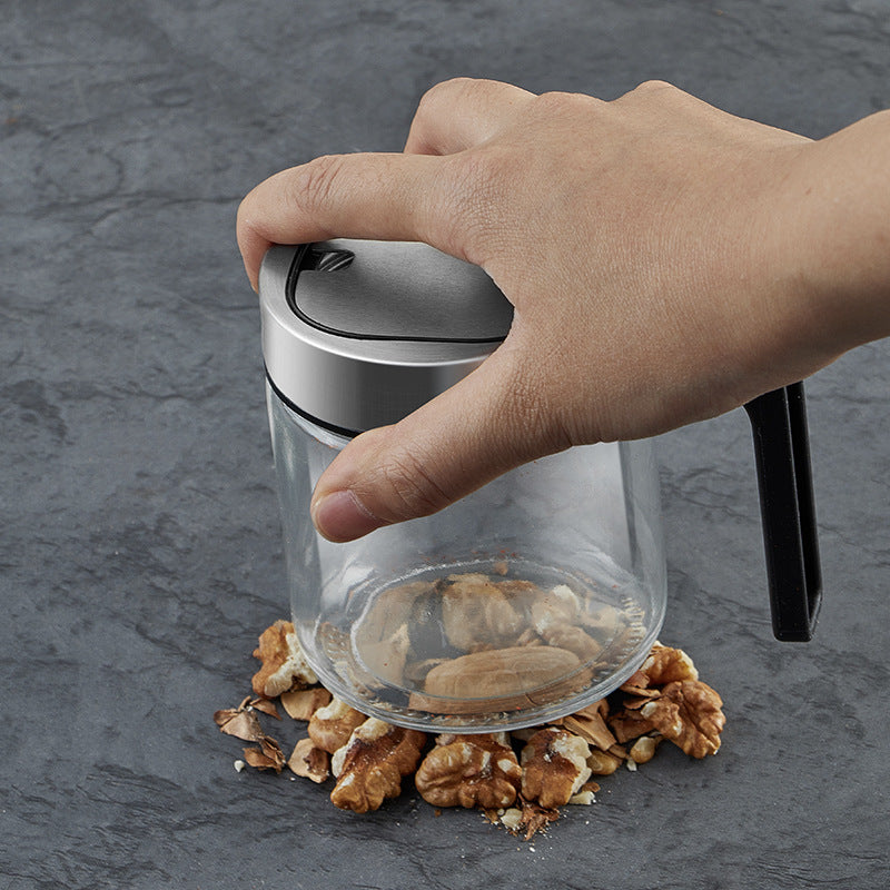 Glass Spice Jar with Lid and Spoon – Airtight Seasoning Container with Handle for Salt, Sugar, Coffee, and Tea Storage