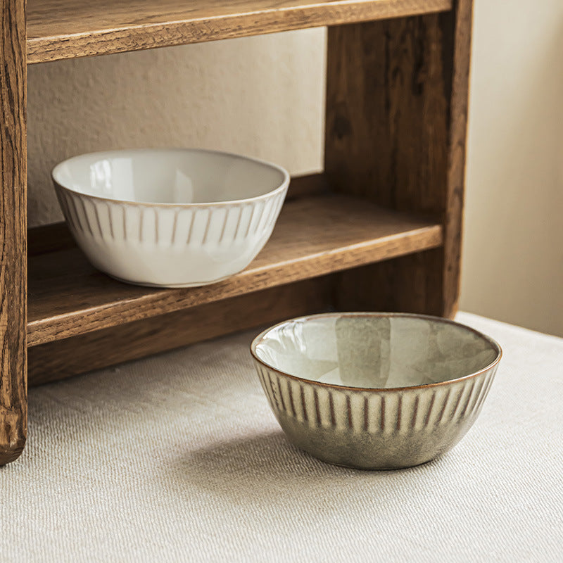 Vintage Glazed Ceramic Bowl Set – Handmade Pottery Texture Design, Multi-Purpose Rice, Soup & Salad Bowls (Set of 2)